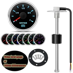 0-190ohm Water Level Gauge 52mm with 7 Color Backlight and 100mm-500mm Water Level Indicator Fit for Car Boat Marine 12V 24V