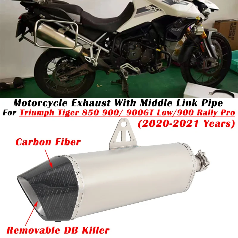 

For Triumph Tiger 850 900 GT Low Rally Pro 2020 2021 Motorcycle Exhaust Escape Modified Carbon Fiber Muffler With Middle Pipe