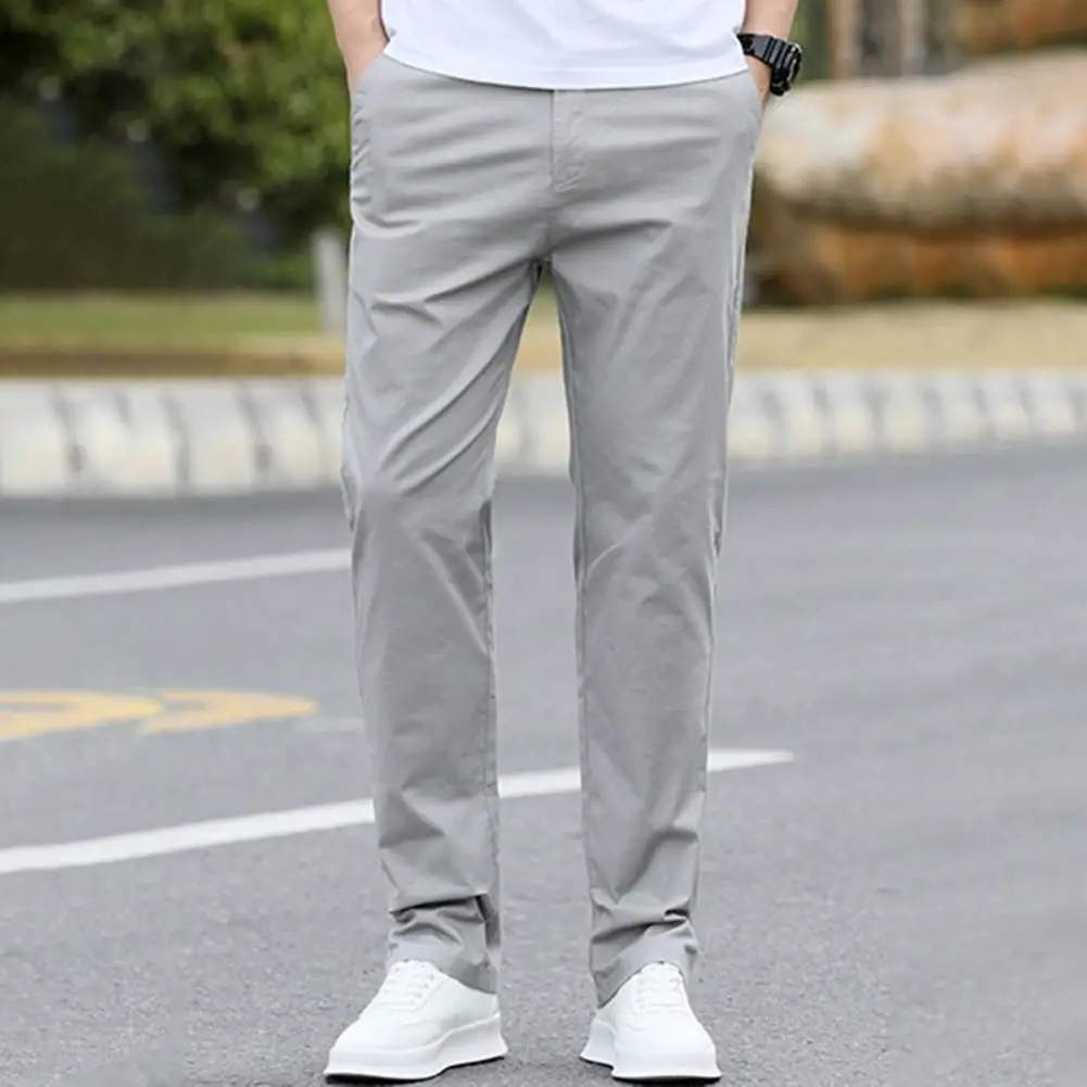 Men Pants Versatile Men's Solid Color Loose Fit Pants Comfortable Straight Cut Trousers for Wear with Button Zipper Closure