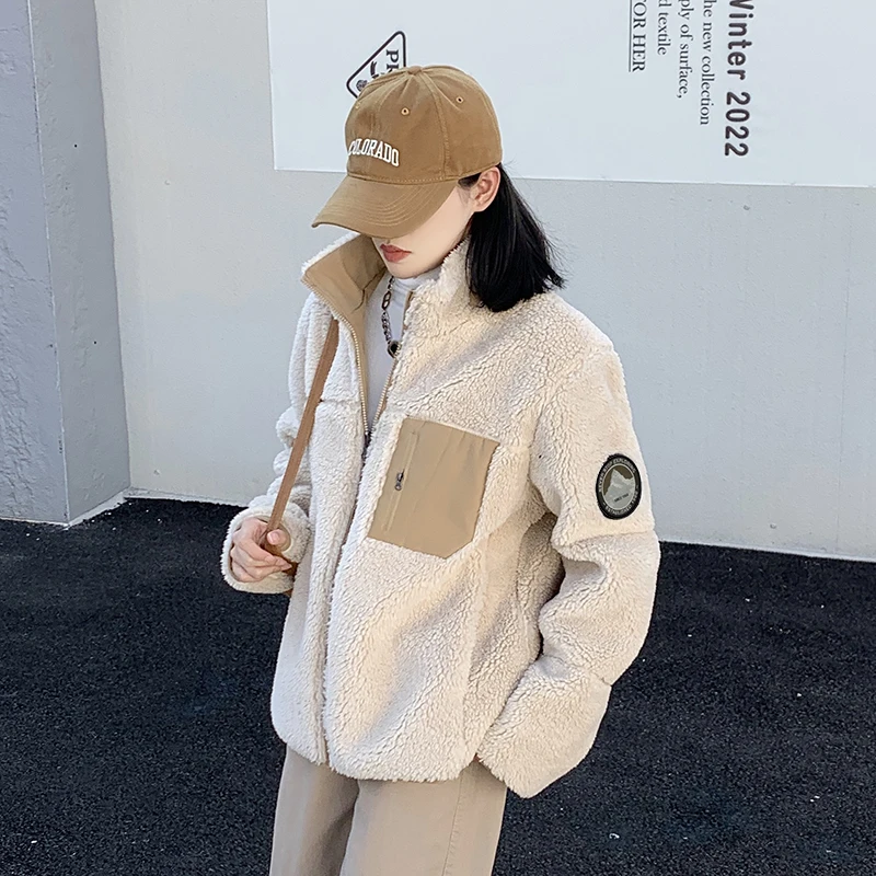 

Женская модная шерстяная куртка, осеннее и зимнее теплое пальто, дизайн на молнии, длинный рукав, воротник-стойка, повседневная верхняя одежда