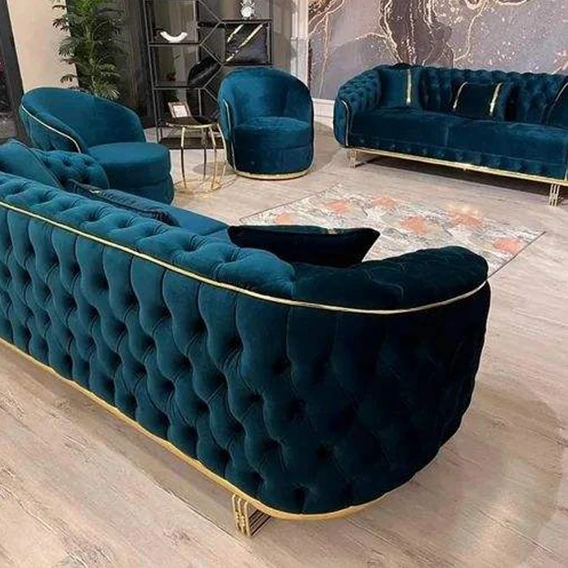 #   Wohnzimmermöbel Modernes Chesterfield-Design Königlich Luxuriöses Sofa mit Goldfüßen Wohnzimmer Samt-Sofagarnitur