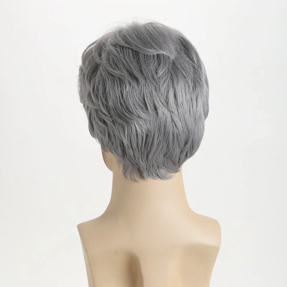 10インチショートカーリー合成ミックスカラーウィッグ メンズヘア用耐熱ウィッグ 前髪付き デイリーユース ハロウィン ウェディングボール用