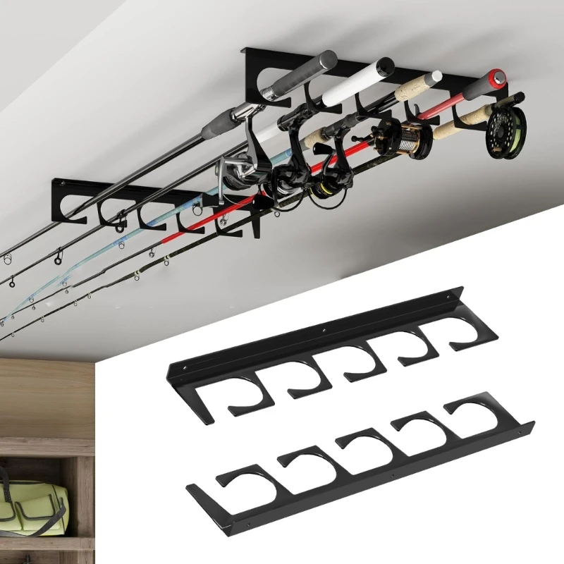 Durable Horizontal 6-Rod Fishing Rod Holder Wall Mounted Fishing Poles Rack for Garage,Wall, Ceiling Rod Stand Easy Installation