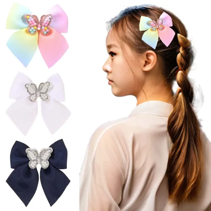 

ncmama 2Pcs Rhinestone Butterfly Hairpin Gradient Color Ribbon Bow Hair Clip for Women Girls Barrettes Headwear Hair Accessories