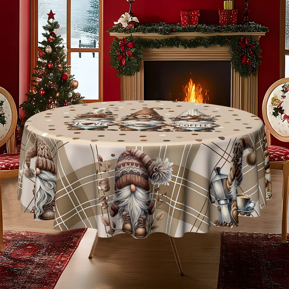 1pc Autumn/Winter Classic Check and Polka Dot Coffee Small Dwarf Print Kitchen/Dining Round Tableclothzyc