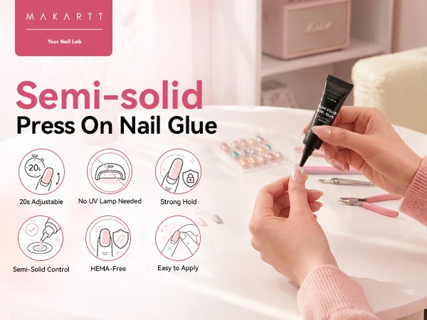 Makartt Hema-Free Semi Solid Nail Glue Strong Air-Dry 20s Fake Nail Tips Adhesive No UV Needed DIY Manicure 10ml Home Salon