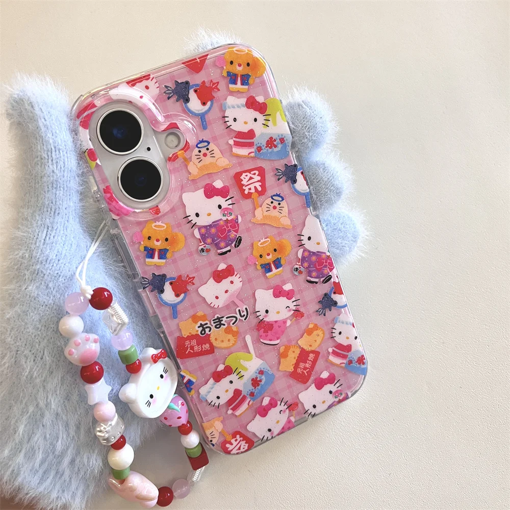 

Full screen Hello Kitty Girl Pink Cartoon Lanyard Chain Phone Case For iPhone 16 15 14 13 Pro Max 14 15 Plus 16 Pro Cover