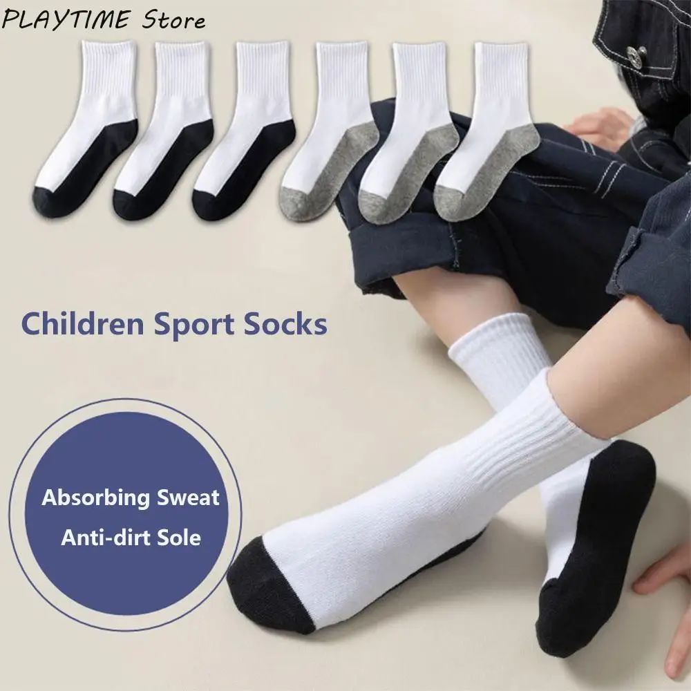 

Cotton Soft White Student Socks Grey Black Sole Anti-dirt Breathable Absorbing Sweat Sport Socks Boys Girls Hosiery
