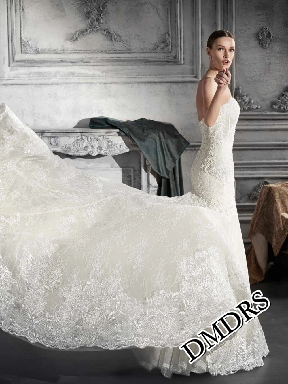 DMDRS Elegantes Meerjungfrau-Hochzeitskleid, klassische ärmellose Brautkleider, formelle, applizierte, bodenlange Brautkleider, Vestidos De Novi