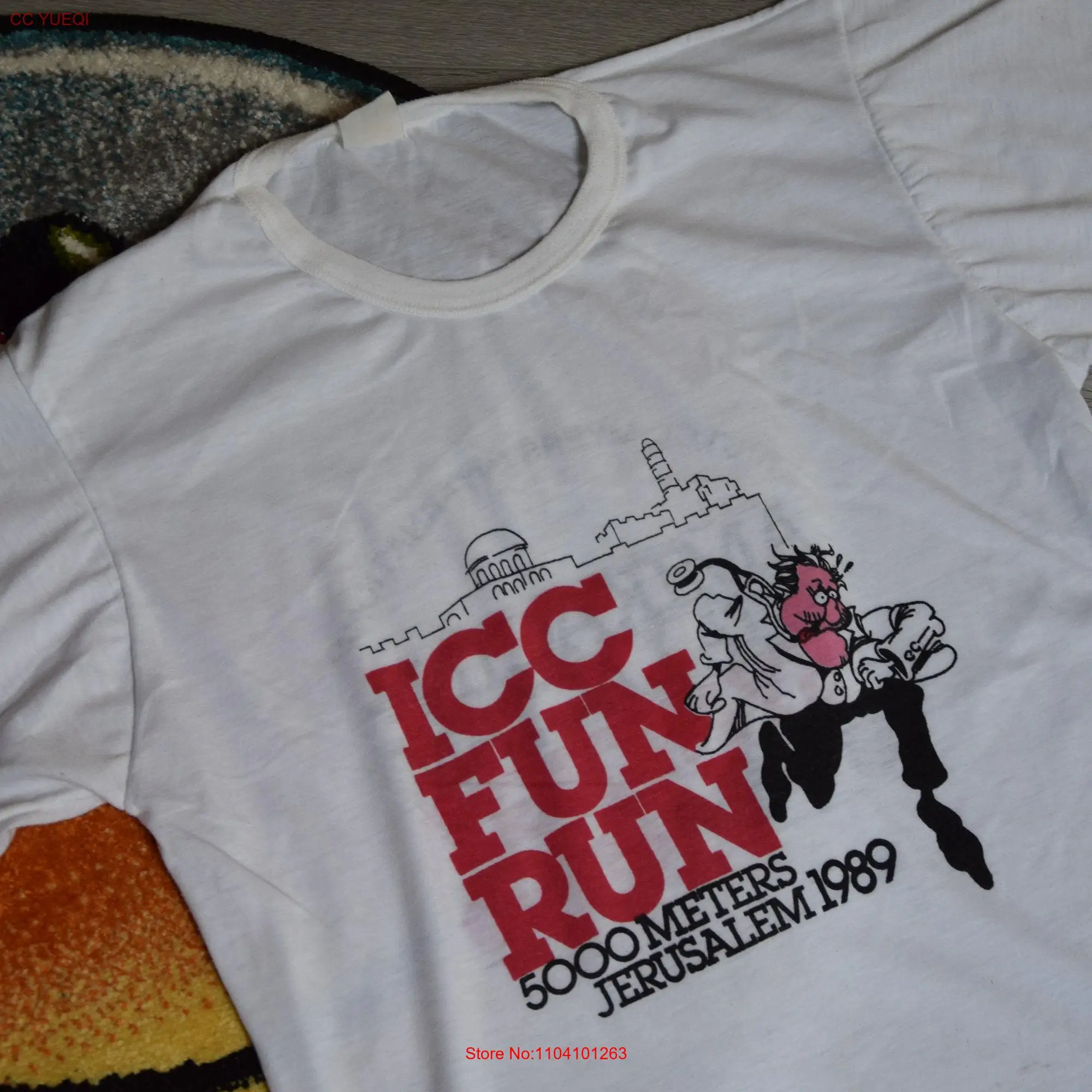 80s vintage ICC Fun Run shirt Size Large Vtg white sport tee Sz L running ny marathon New York long or short sleeves