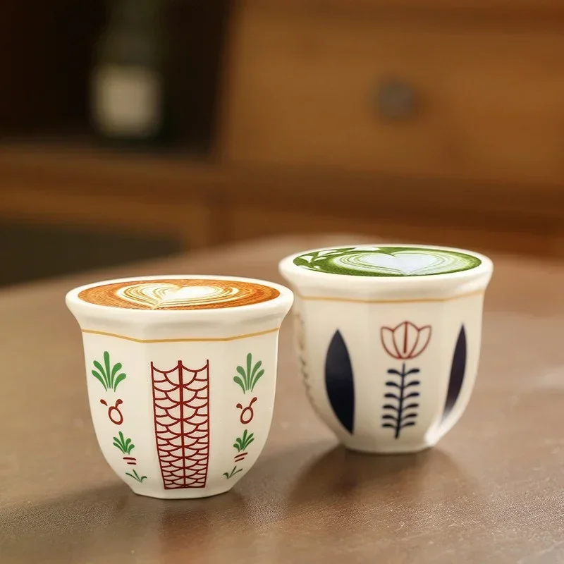 180ml/250ml Espresso Cups Art Flower Pattern Coffee Cup Latte Coffee Mugs Hand Held Ceramics Cups Cappuccino Teacup Xmas Gift