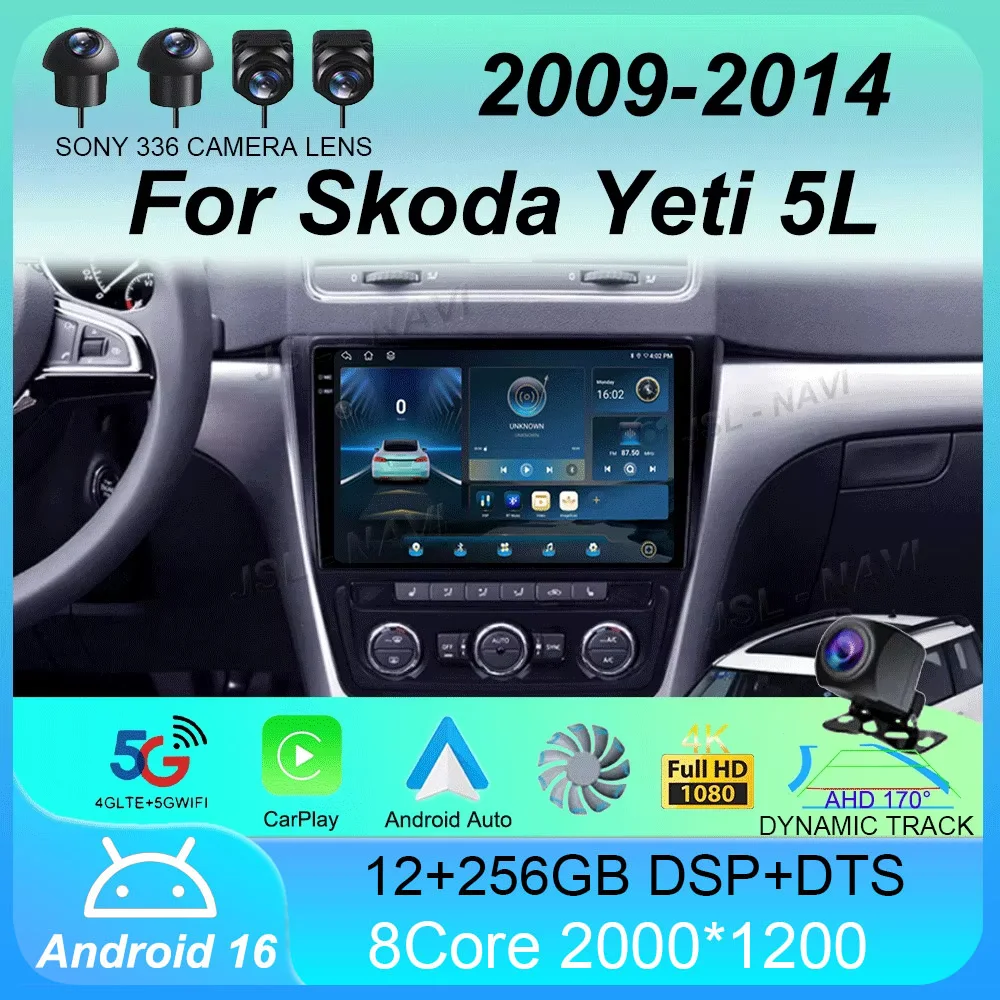 

Android 16 Car Radio CarPlay Auto For Skoda Yeti 5L 2009 - 2014 Multimidia Video Player Navigation GPS 4G DSP 2din DVD Stereo BT