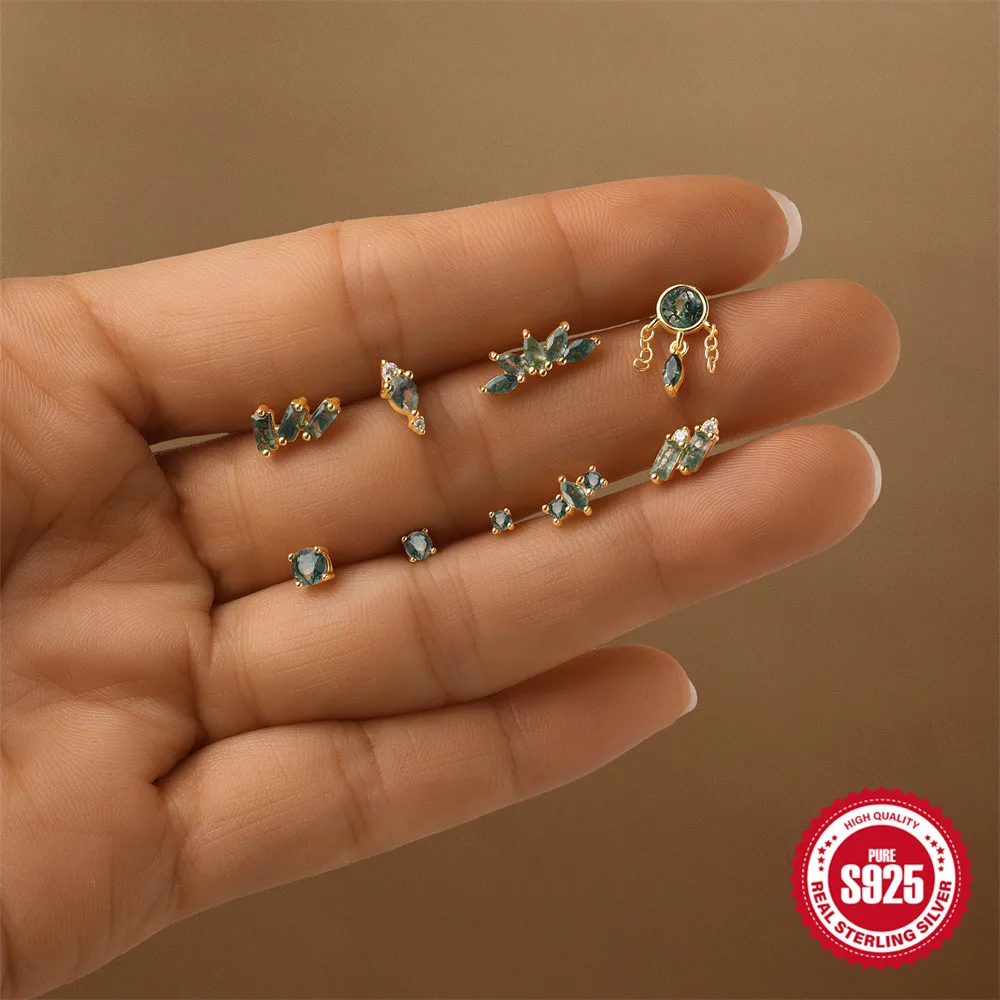 CANNER 1PC S925 Silver Agate Flat Head Thread Puncture Stud Earring For Women Flower Piercing Ins Jewelry
