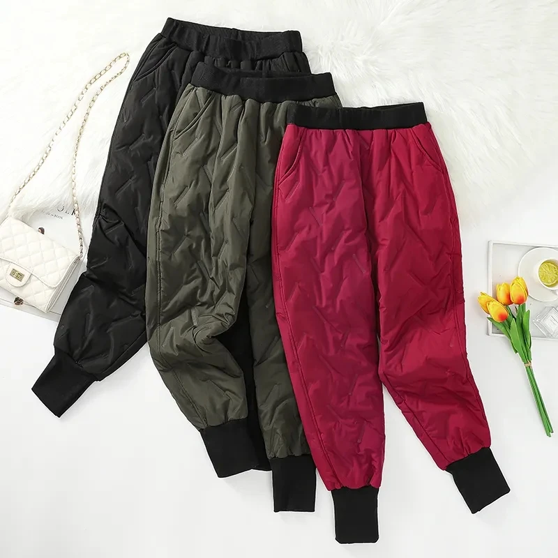 Snow Wear Down Cotton Joggers Pants Womens Winter Warm Baggy Harem Pantalones Casual High Waist Thicken Ankle Length Sweatpants