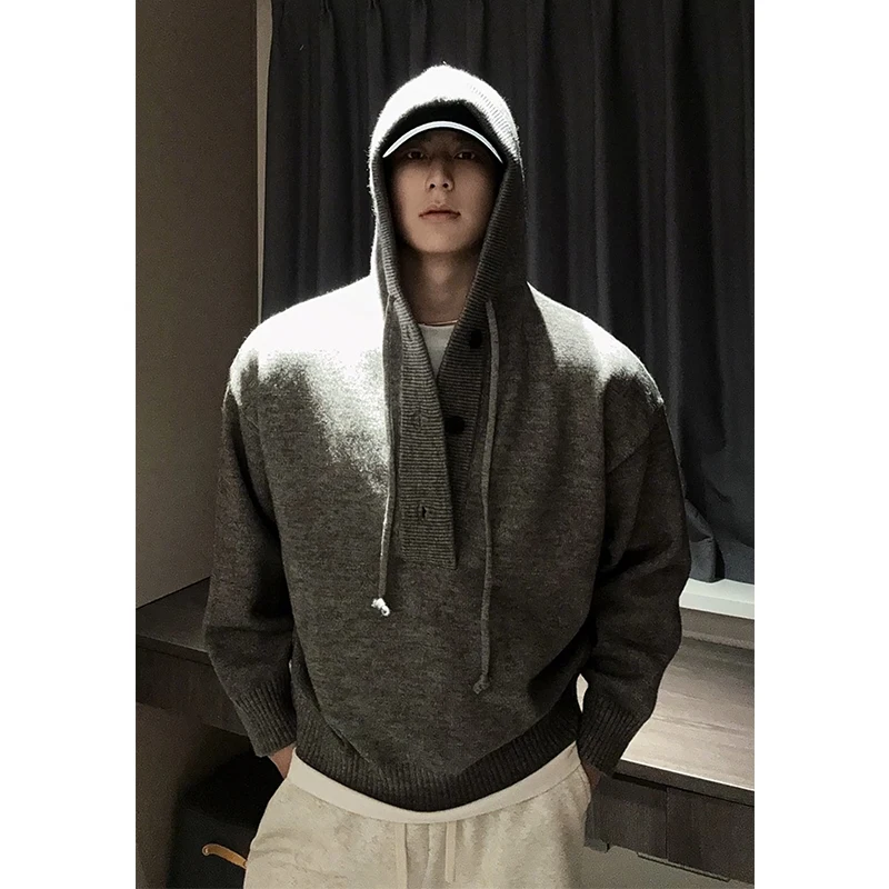 

ay Knitted Sweater Men's Autumn Winter Loose Woolen Hoodie High-End Feeling Haome Coat Casual Wear Polyester Fiber Long ...