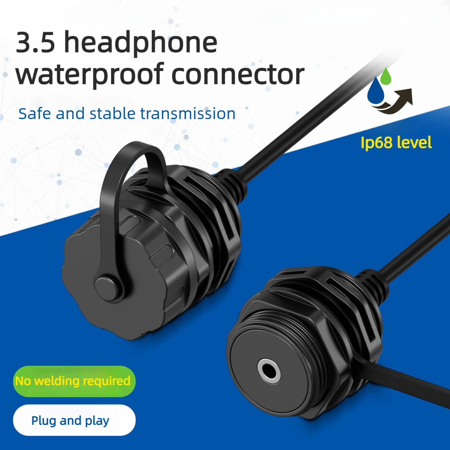 3.5mm wired headphone connector with IP68 waterproof and dustproof cover for audio communication connector