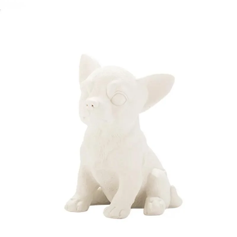 New Lovely Puppy Ceramic Sculpture French Bulldog Ornaments Crafts White Dog Miniature Figurines Desk Decoration Animal Statue