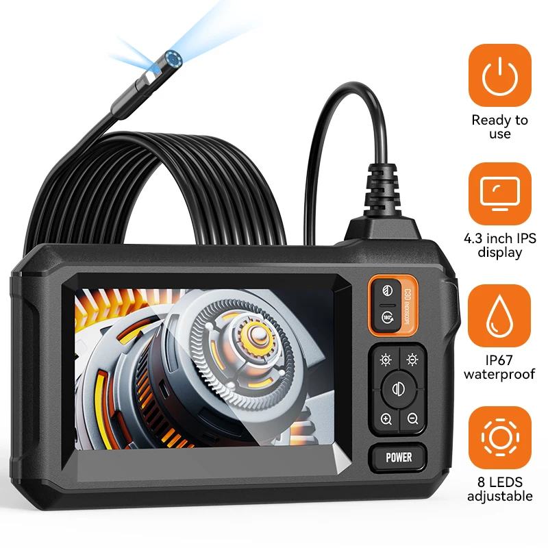 Endoscoopcamera 4,3 inch met licht HD1080P Inspectie Borescope Camera IP67 Semi-stijve snoer Automotive Boring Scope voor riool