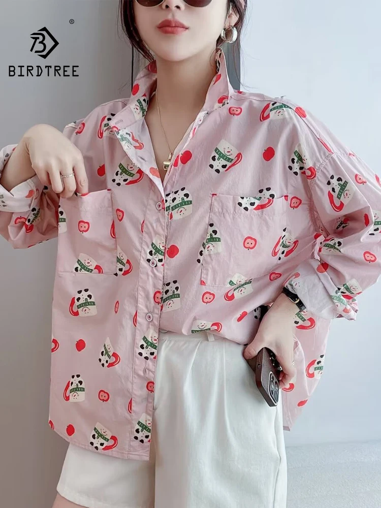 

New Summer Long Sleeve Shirt Lapel Printed Tops Girl Loose Gentle Academic Style Commute Sweet OL Blouse 2024 Autumn T46405QC