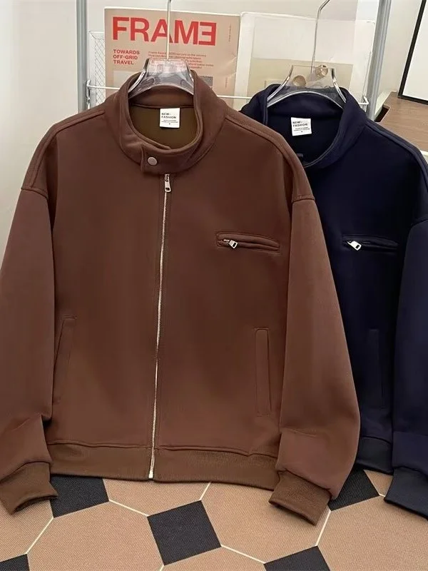 

Zipper Collar Color Sweatirt Vintage Jaet Men's Loose Casual Pilot Jaet Workwear Baseball orm Chinese Brand