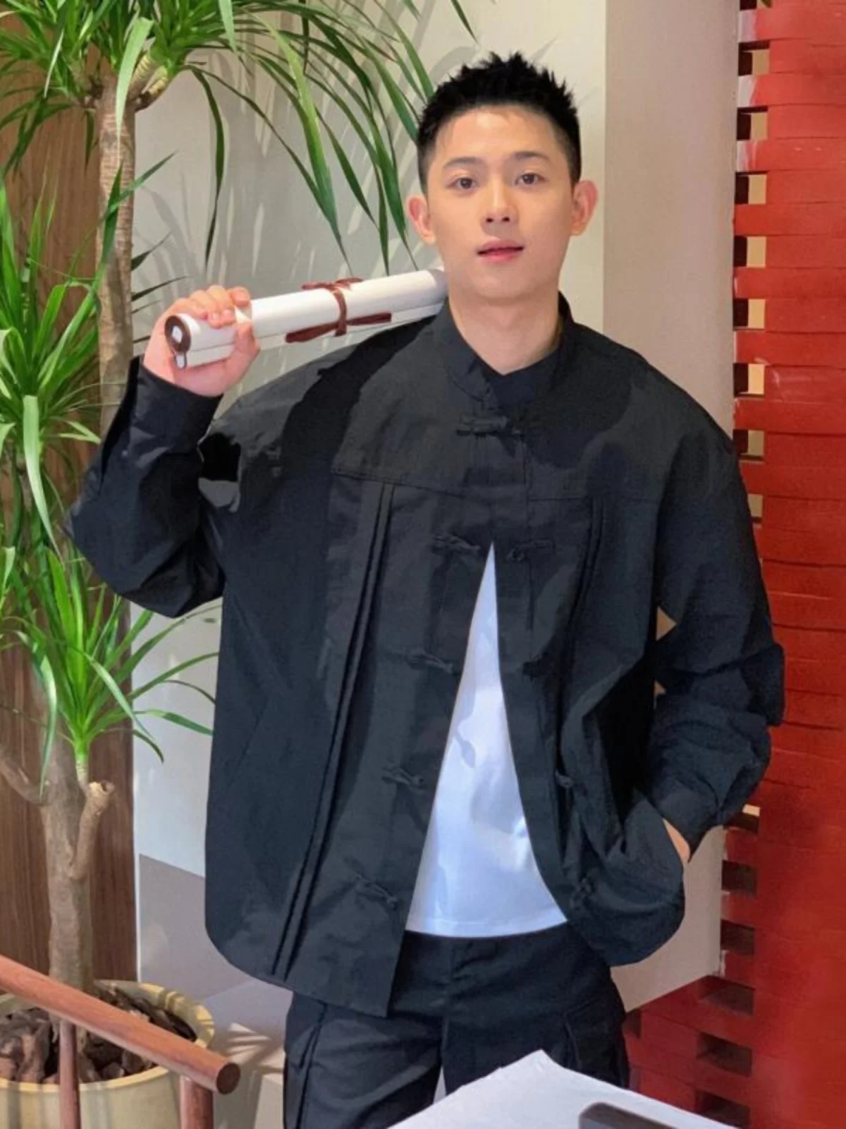 

Spring Autumn Large Size 300 Pou New Chinese Sle Stand Collar Button Long Sve Men's irt Casual High End Feeling