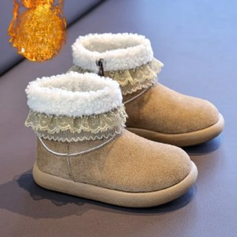 

Children's leisure warm short boots 2025 winter new Korean style soft bottom anti slip multifunctional lace snow boots