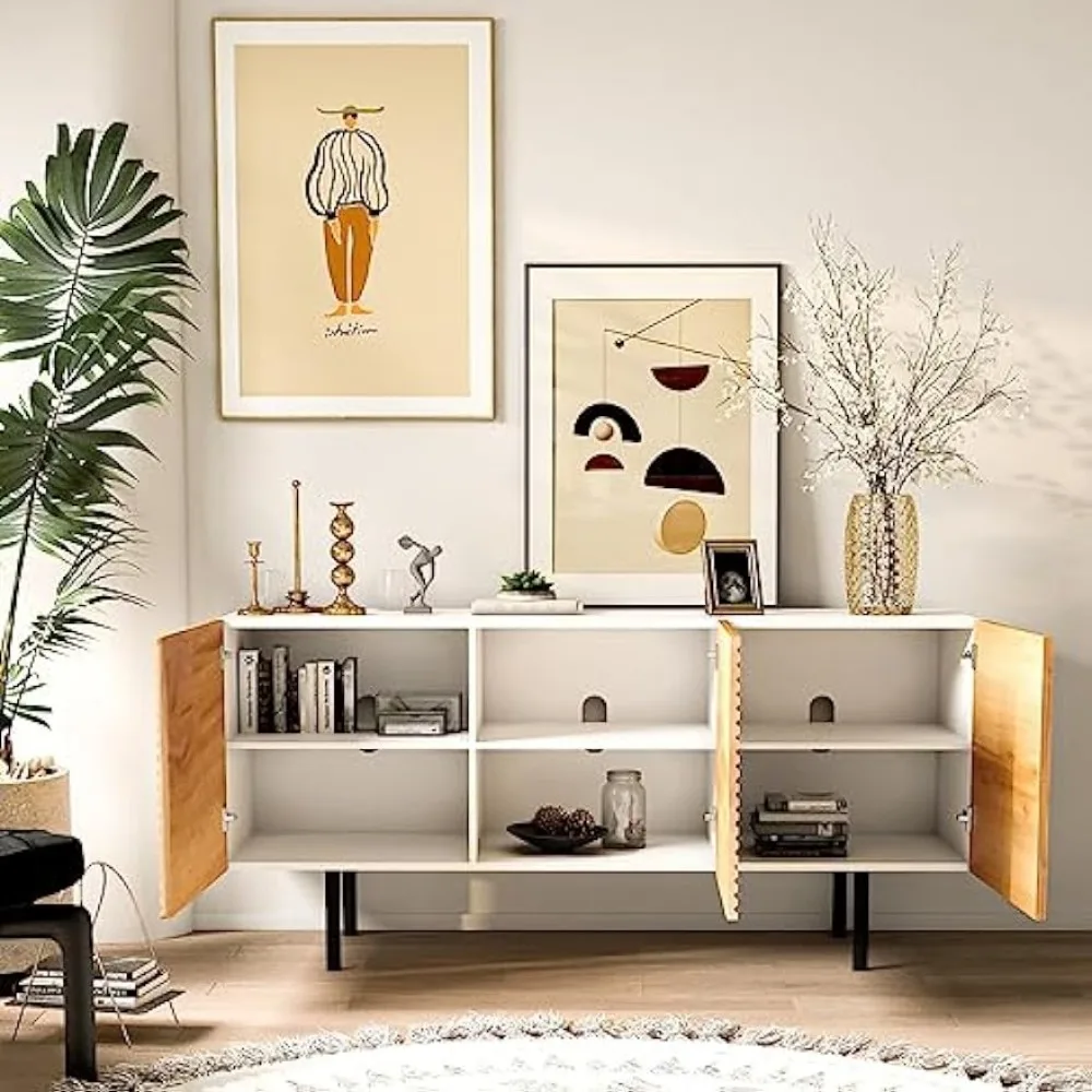 Meuble TV moderne du milieu du siècle pour téléviseurs jusqu'à 65 ", buffet Boho, armoire Credenza, centre de divertissement de console multimédia