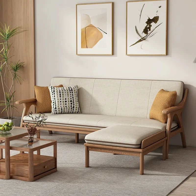 Three-person solid wood living room ash wood furniture winter and summer sofa