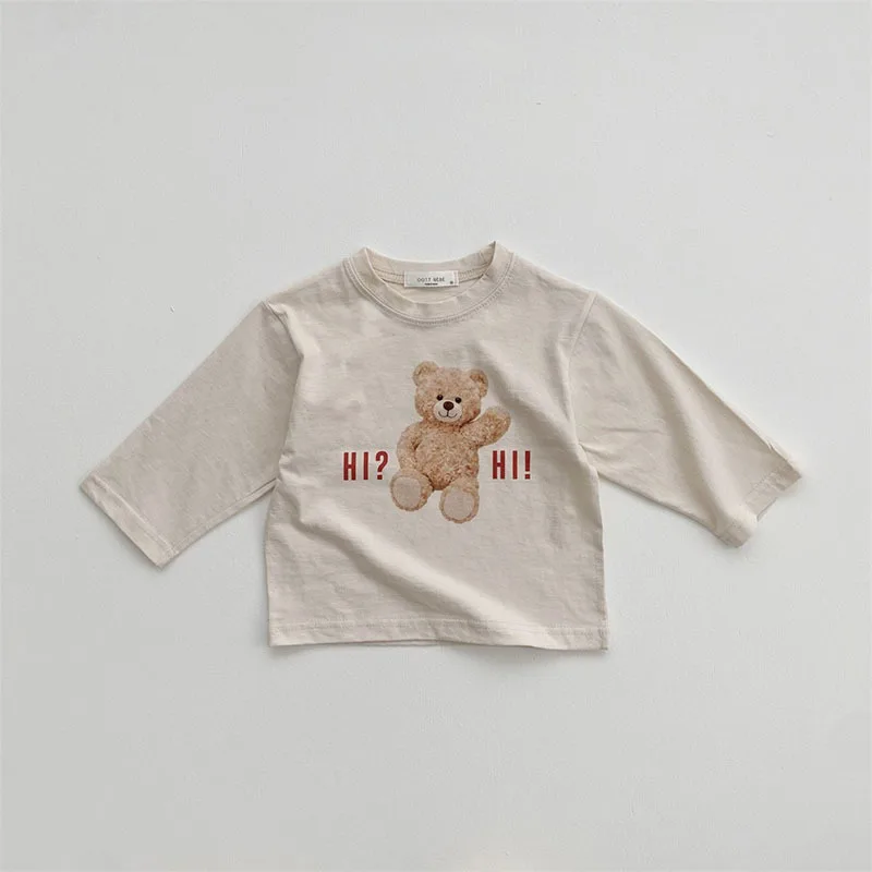 0-3y Baby Boy Cute Cartoon Tops Kid Bear Thin Long Sleeves T-shirt Girls Casual Thin Comfortable Cotton Bottoming Shirt