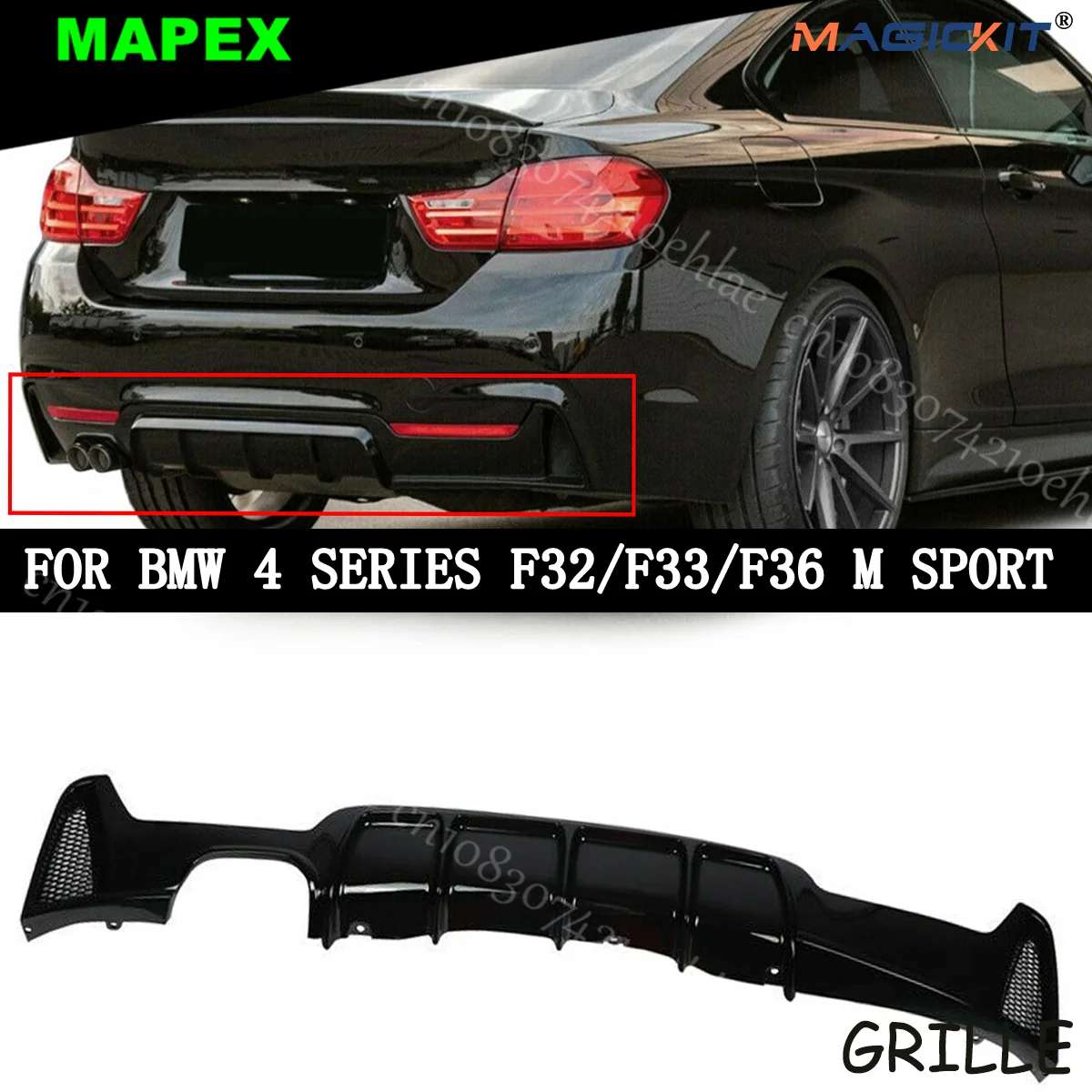 GLOSS BLACK REAR DIFFUSER FOR BMW 4 SERIES F32/F33/F36 M SPORT PERFORMANCE TWIN