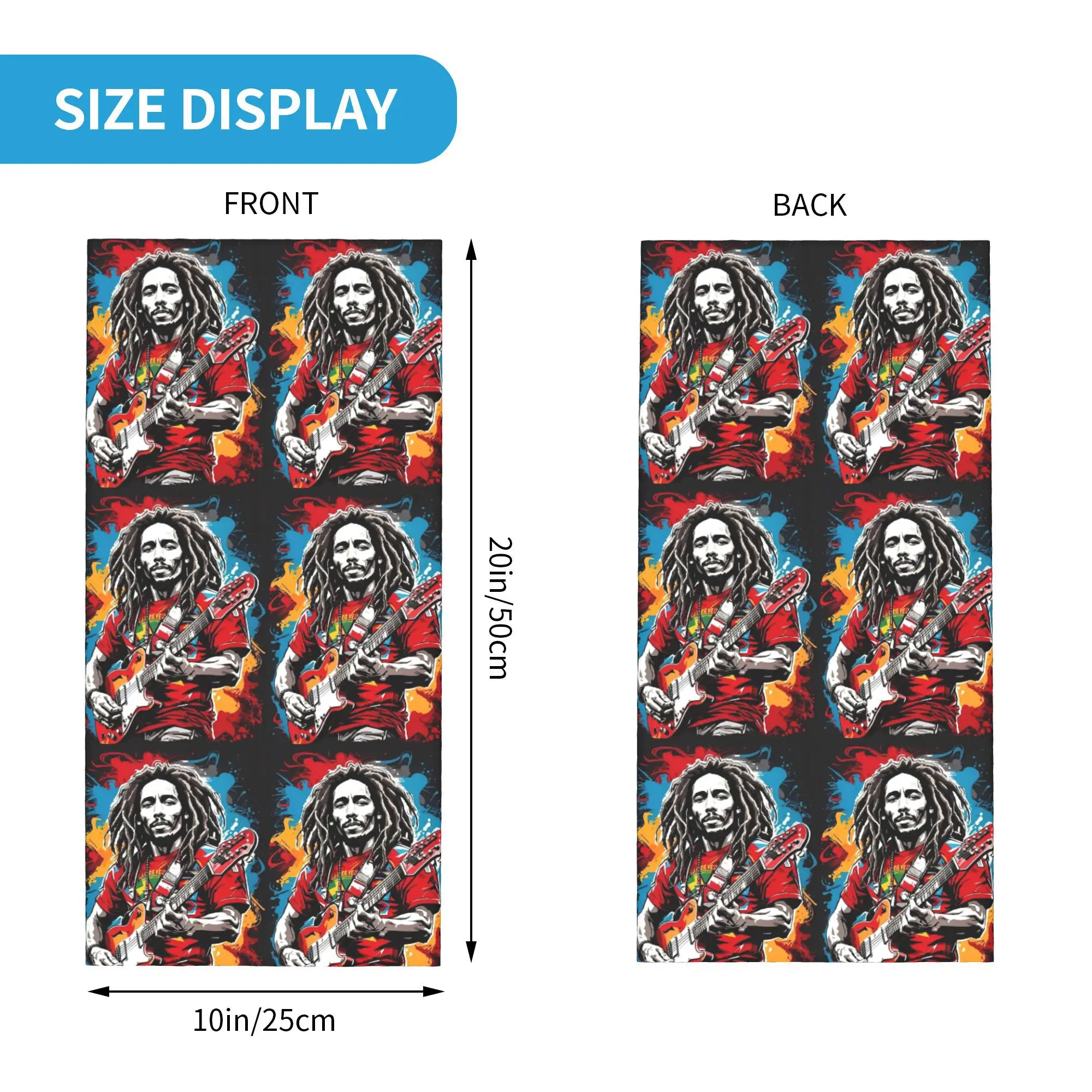 بوب مارلي الريغي باندانا غطاء الرقبة المطبوعة التفاف وشاح متعدد الوظائف عقال الجري للرجال النساء الكبار قابل للغسل