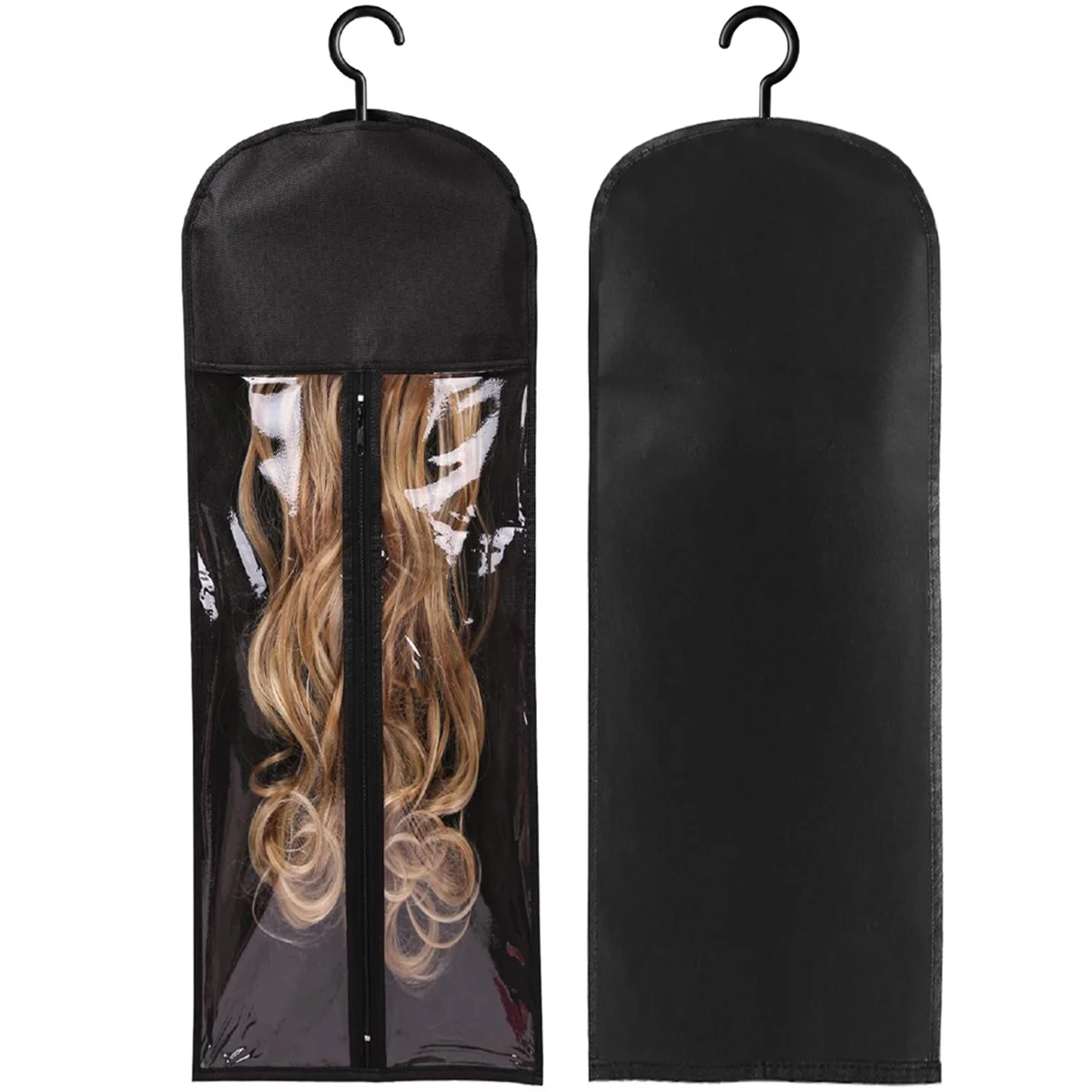 3PCS Extra Long Wig Hanger and Storage Bags, Dustproof and Waterproof Hair Extension Holder, Designed for Wigs Black