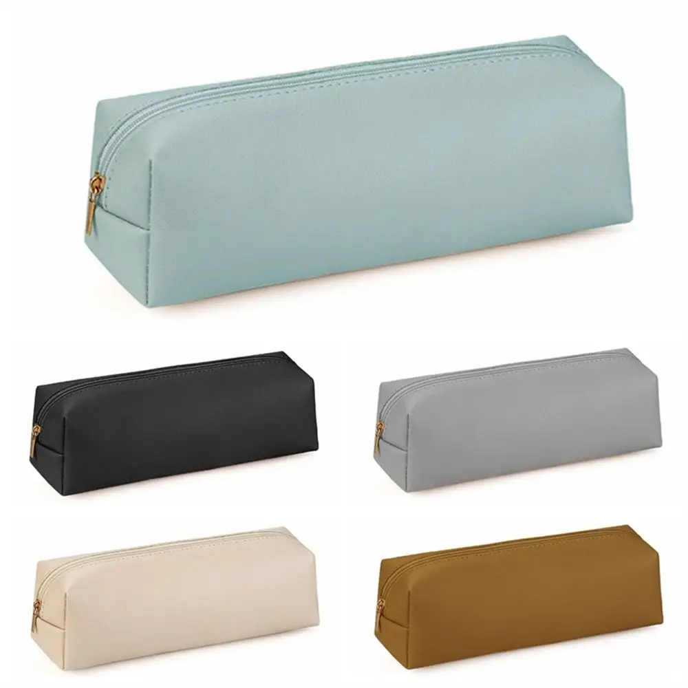 

Large Capacity Pencil Bag PU Leather Storage Box Stationery Storage Bag With Zipper Simple Leather Pen Case Student