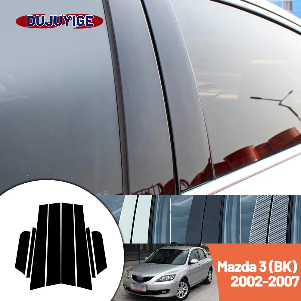 

Bright black carbon fiber door and window B C Pillar sticker suitable For Mazda 3 BK 2002-2007 2003 2004 2005 2006