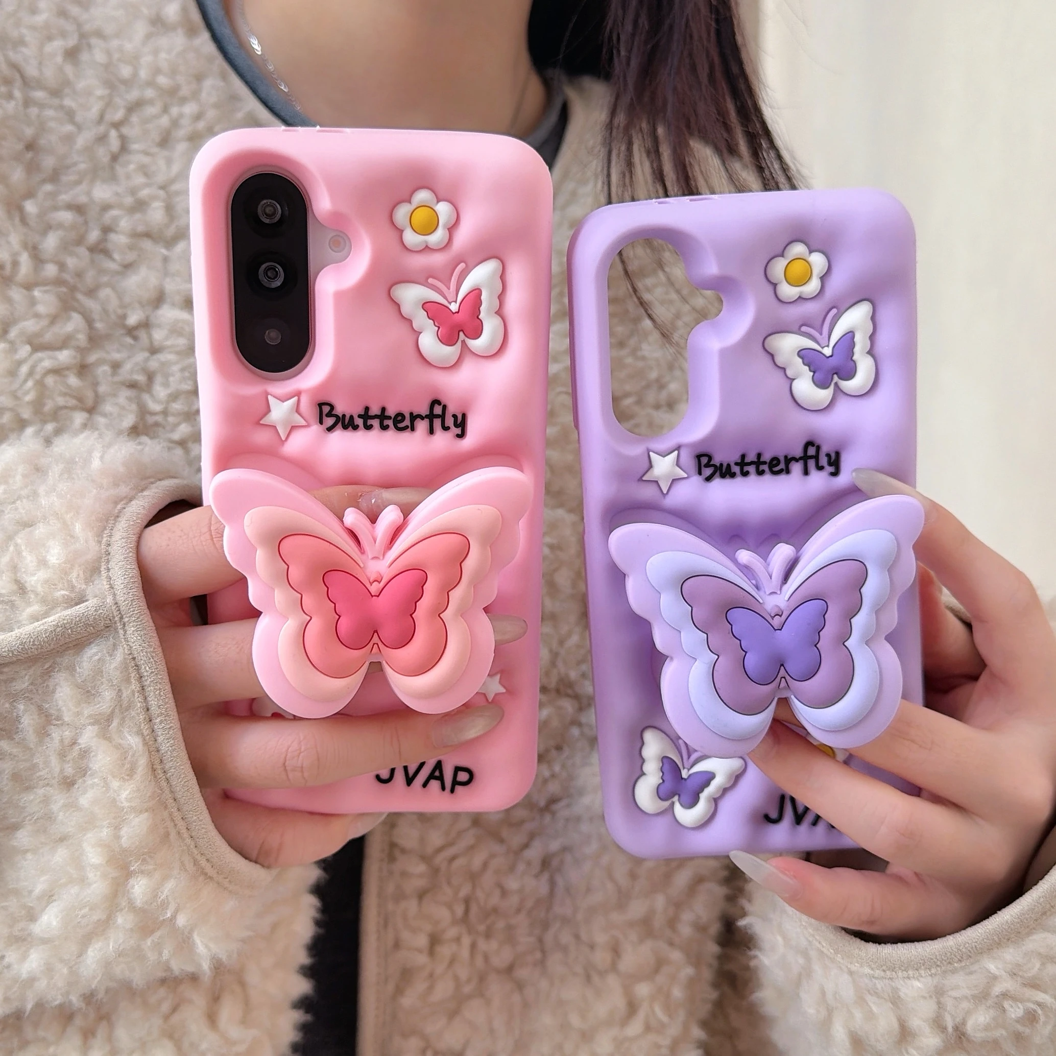 

Telescopic Bracket Butterfly,3D Soft Silicone Case Phone Cover For Samsung Galaxy A14 A15 A16 A26 A36 A56 S23 S24+ S25 S26Ulta