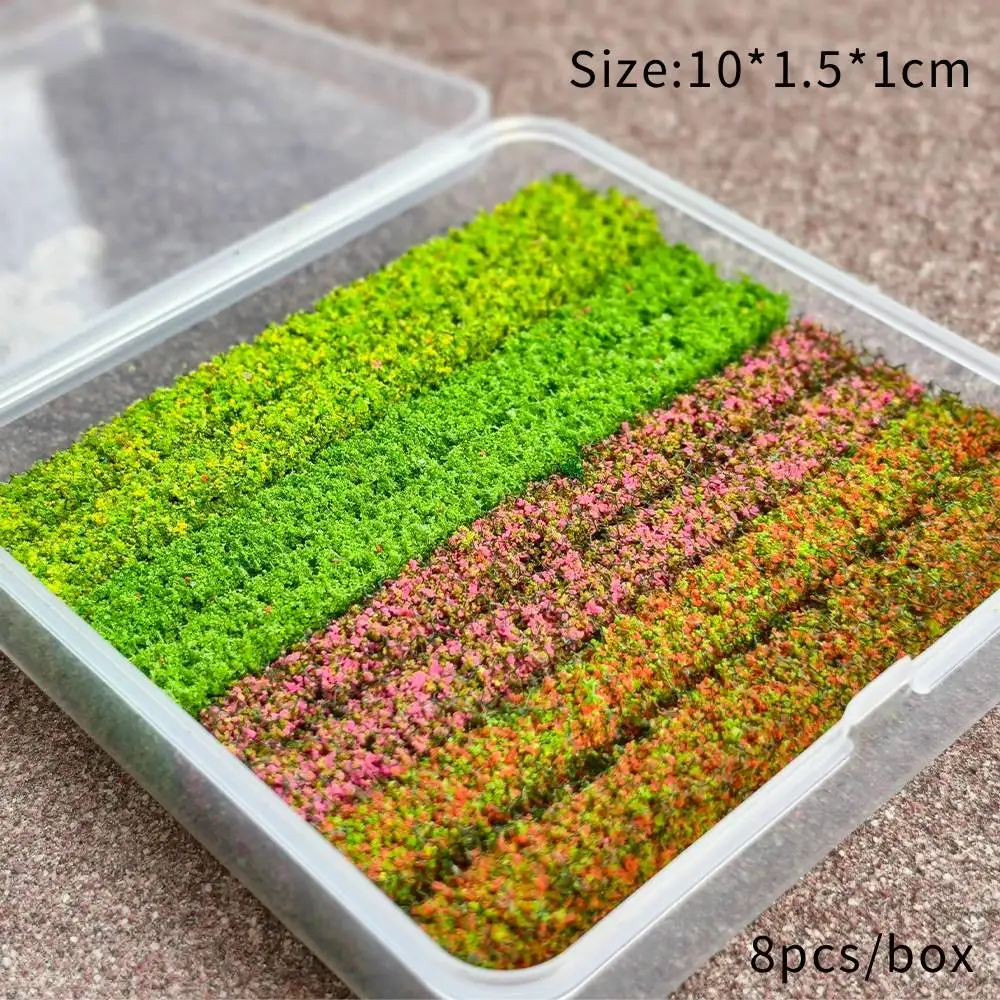 8pcs/Box Miniature Shrub Strip Model Hedgerows Roadside Plants for Diy Model Making/Sandtable Landscape/Diorama/Garden Decor