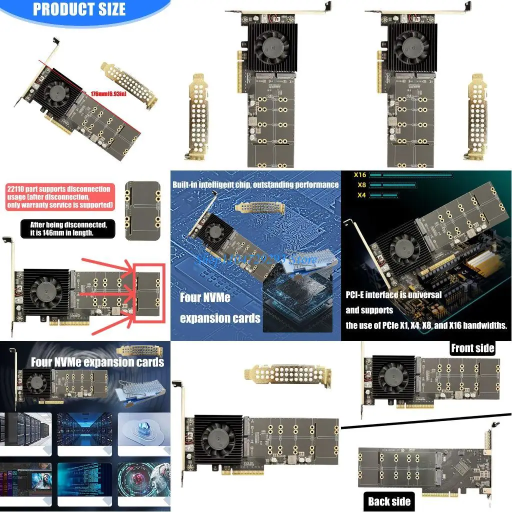 

Y2GD 4 Bay PCIe4.0 NVMe Adapters Card With Direct Drive Recognition No BIOS Configuration Required Full Speed Operation