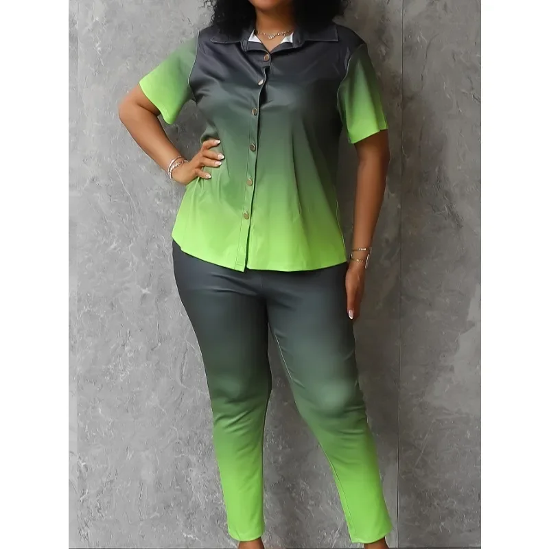 

Street Gradient Lapel Short-sleeved Pants Two-piece Suit