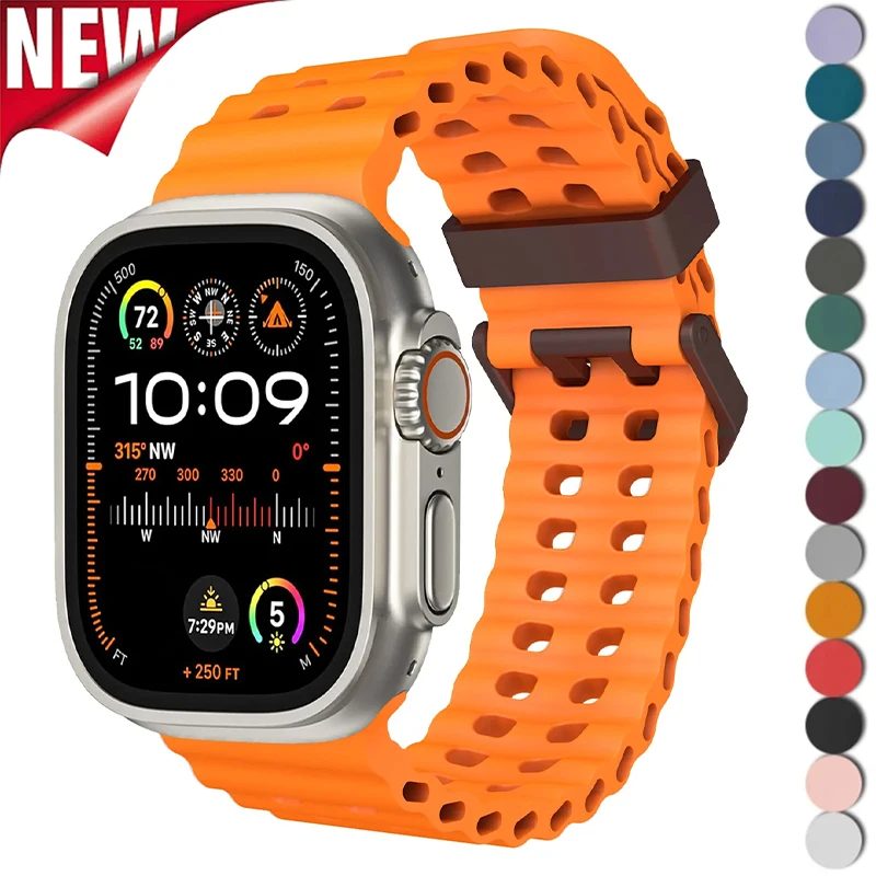 Ocean Strap for Apple Watch Ultra 2 49mm 46mm 45mm 44mm 42mm Sport Silicone Band Correa for IWatch Series Ultra 10 9 8 7 6 SE 5