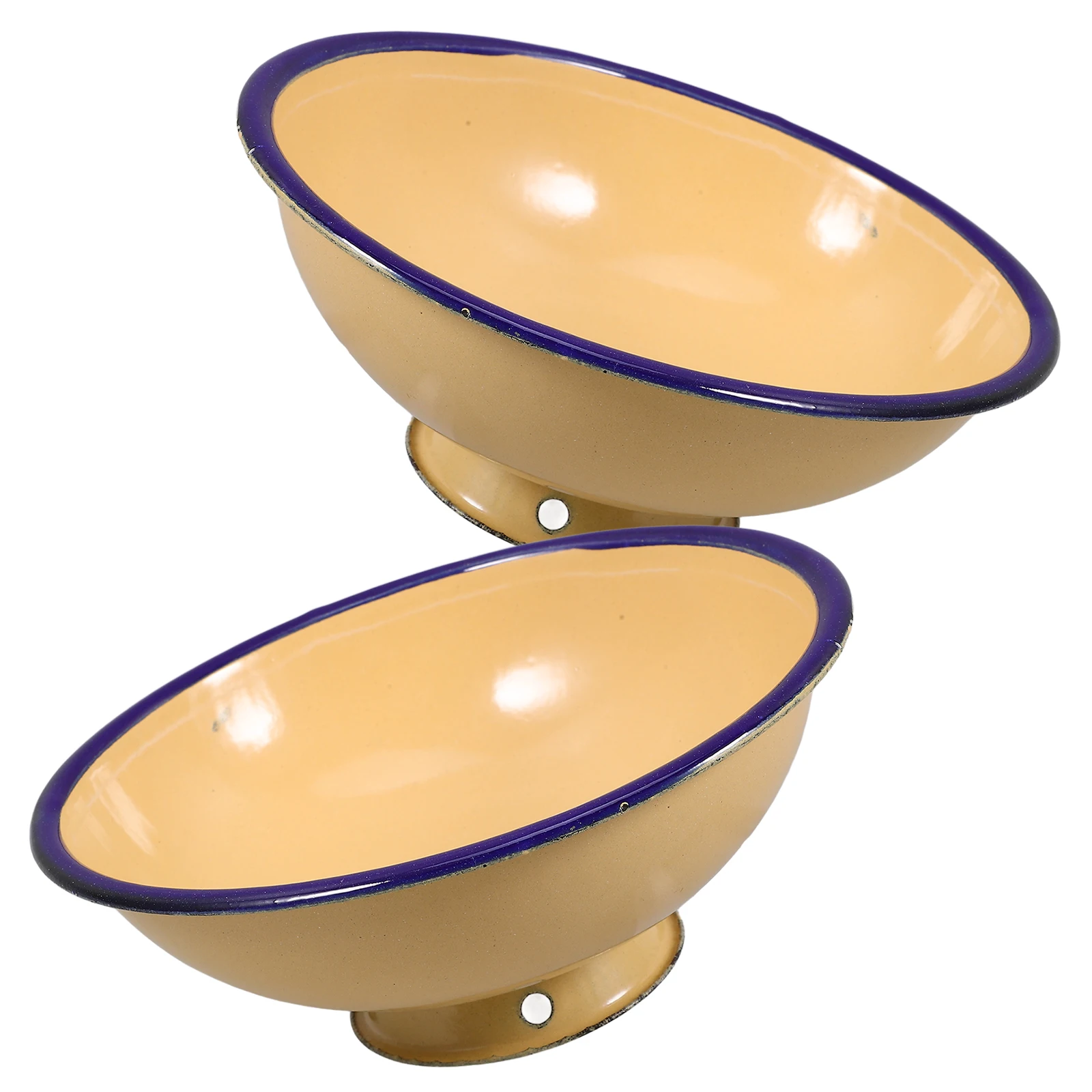 

2Pcs Vintage Enamel Bowl Thick Material Large Capacity Deep Food Container Salad Mixing Bowl Decorative Kitchen Soup Storage