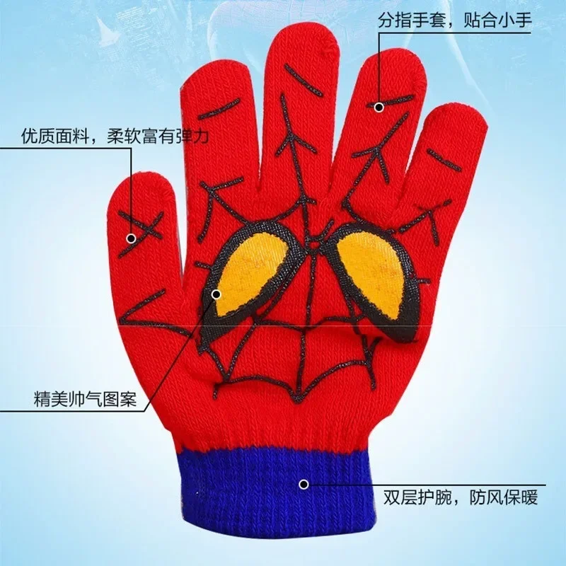 Marvel  Spiderman Warm Gloves Knitted Hat Set Cute Cartoon Fashion Bonnets for Women Winter Children's Products Holiday Gifts