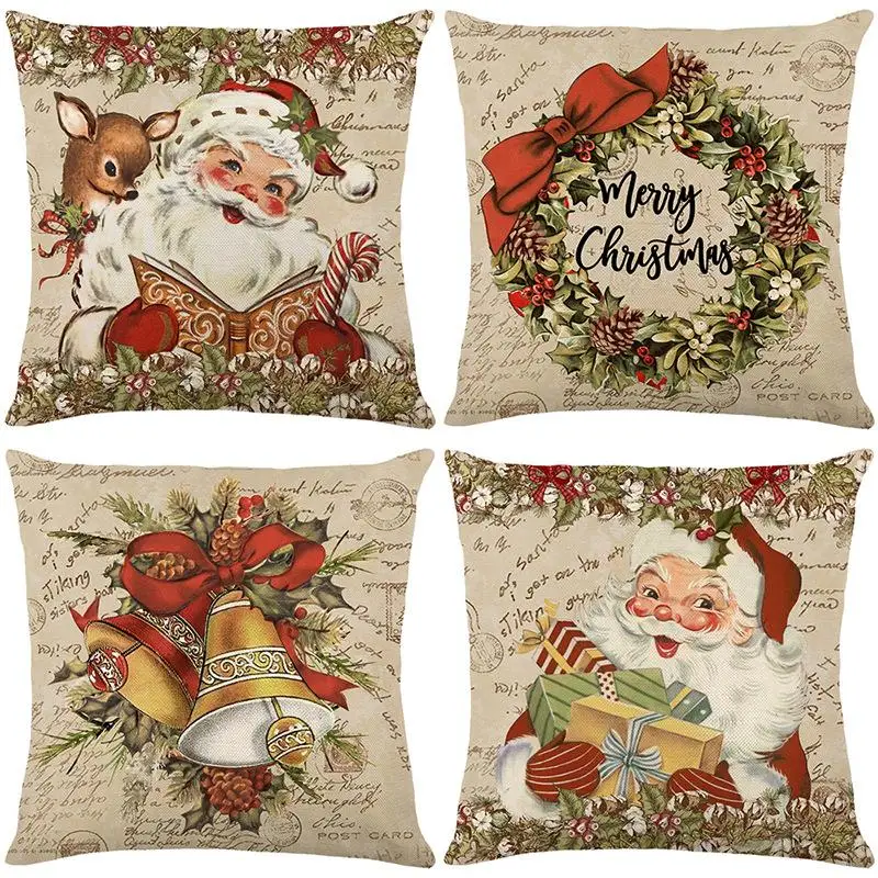 Cartoon Santa Claus Pillowcase Simple Breathable Durable Printed Cushion Cover Home Dust-proof Christmas Decoration Supplies