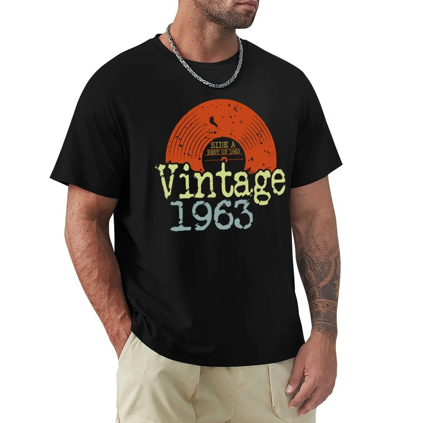 Vintage 1963 Retro Vinyl Record Born In 1963 Birthday T-Shirt blacks anime graphic shirts oversized t shirts for men