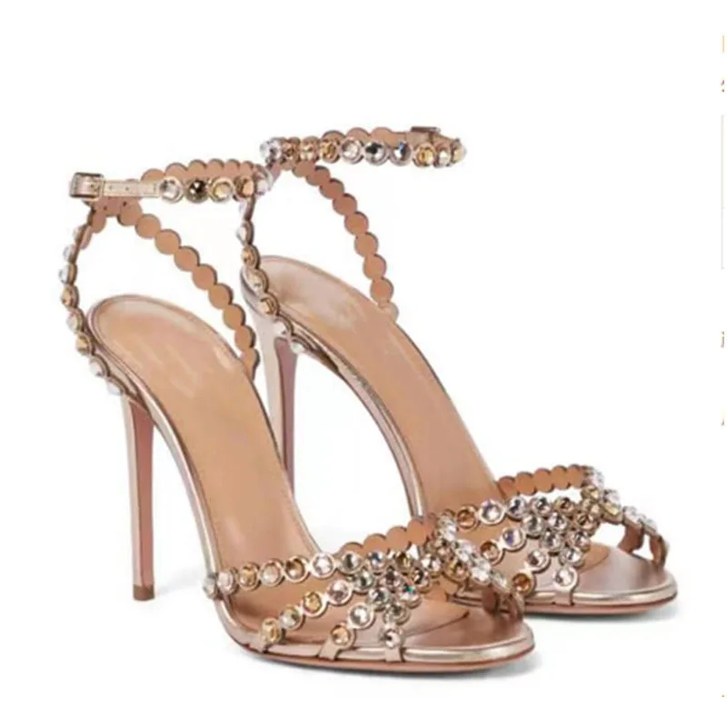 

Designer Bling Bling Crystal Sandals Women Thin High Heel Strappy Rhinestone Beaded Bride Shoes Shiny Jewelry Pumps