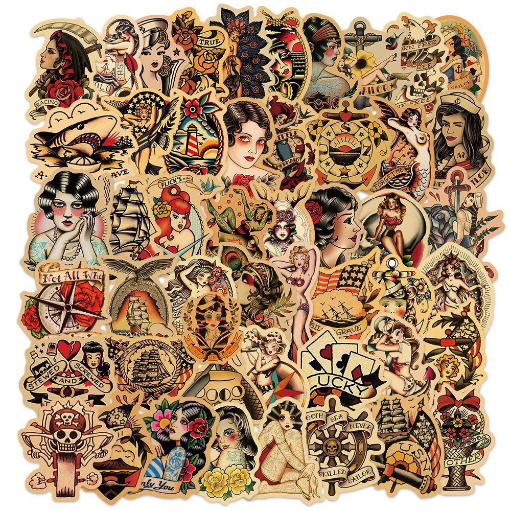 

10/30/50/100 шт. Классические Ретро-тату-наклейки Старой школы, крутые персонализированные наклейки с граффити, наклейка для телефона, ноутбука, багажа, велосипеда