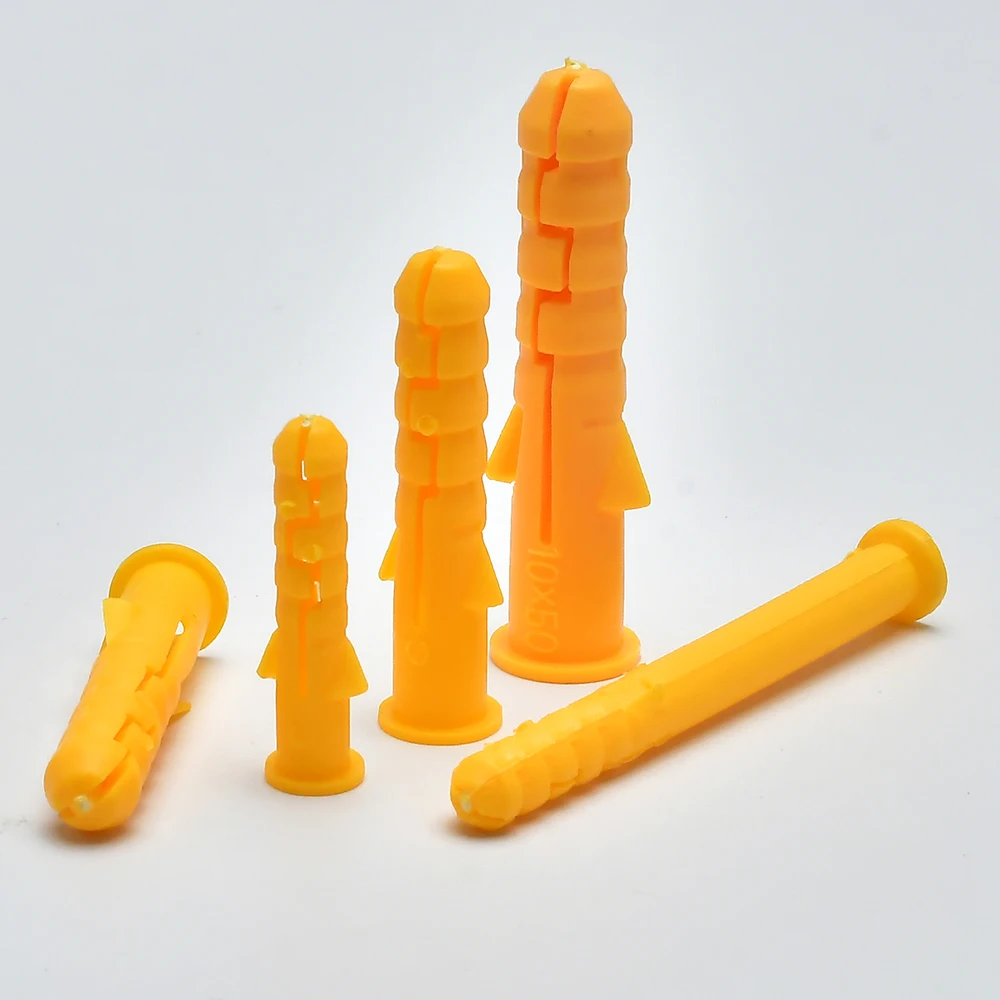 M6 M8 M10 20pcs-100pcs Yellow Plastic Expansion Pipe Tube Rubber Plug Wall Plugs Plastic Ribbed Anchor for Self-tapping Screws
