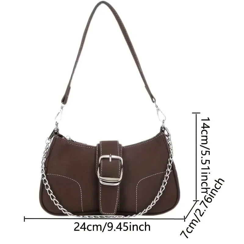 Style  Bag, Trendy Chain Crossbody Bag, Buckle Decor Underarm Purse For Women