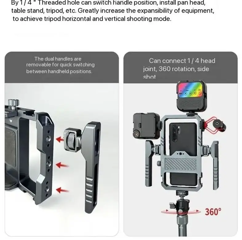 Leaplight metalowy zestaw klatek wideo na telefon z uchwytami zestaw Smartphone Video Rig do smartfona iPhone Android telefon komórkowy — zdjęcie produktu 4