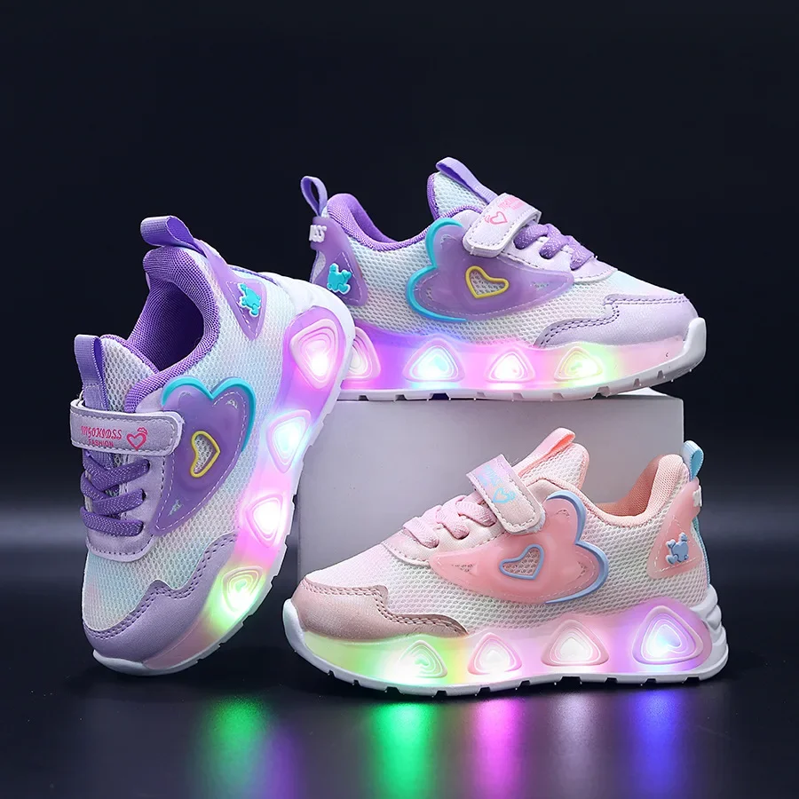 New Children's Sneakers LED Light Illuminated Children's Shoes Boys and Girls Mesh Breathable Casual Sports Shoes 1-6 Year Old