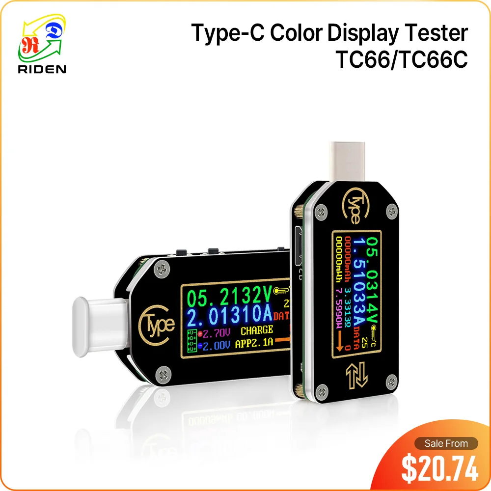 Tester display USB Tipo-C Voltmetro Amperometro Misuratore di tensione Multimetro Caricatore USB Tester batteria TC66 Protocollo PD a ricarica rapida  502
